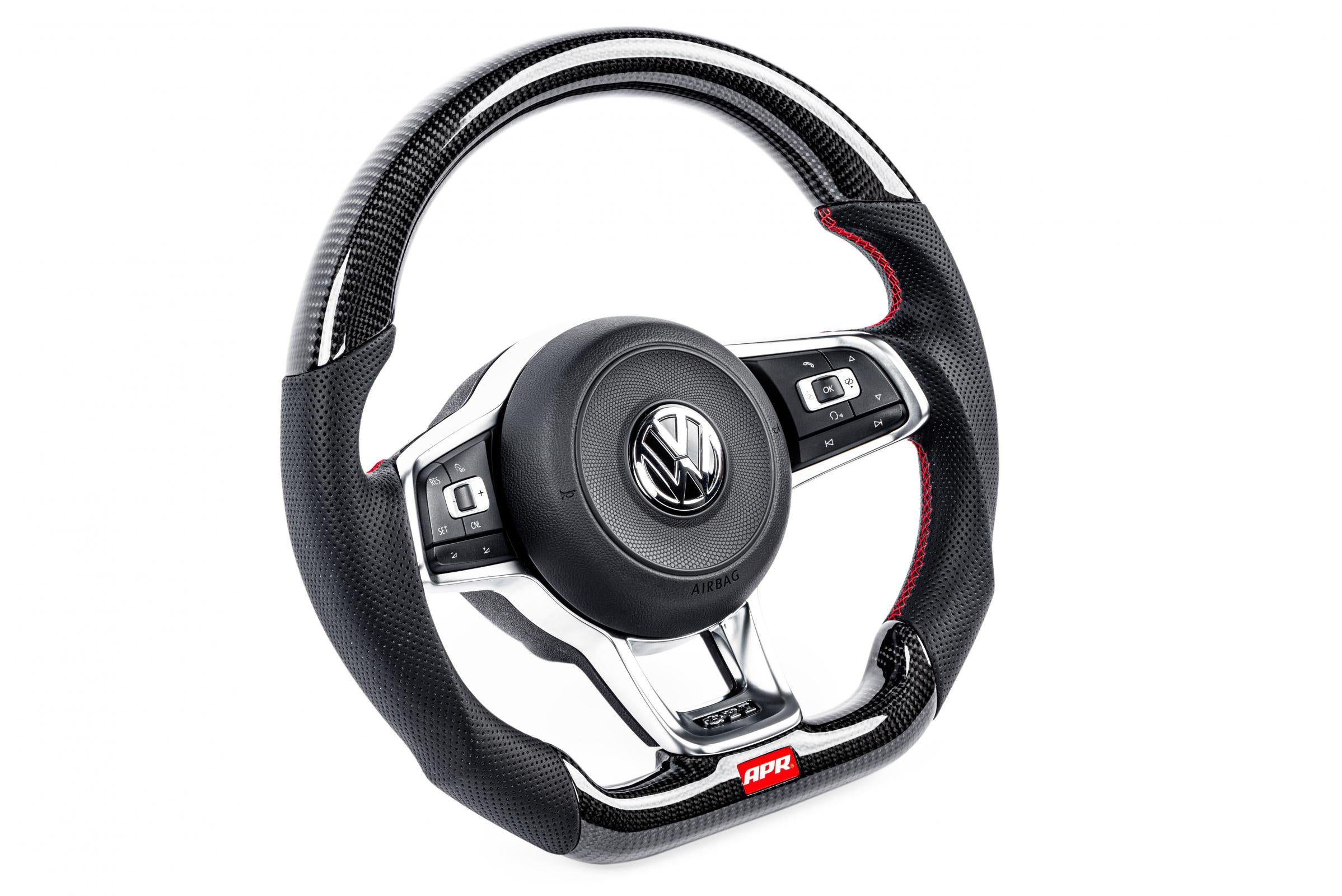 Steering Wheel Carbon Fiber & Perforated Leather MK7 GTI/GLI Red (For use without Paddles) Fits VW Golf R 15-19, GTI 15-21, Jetta 15-24 APR