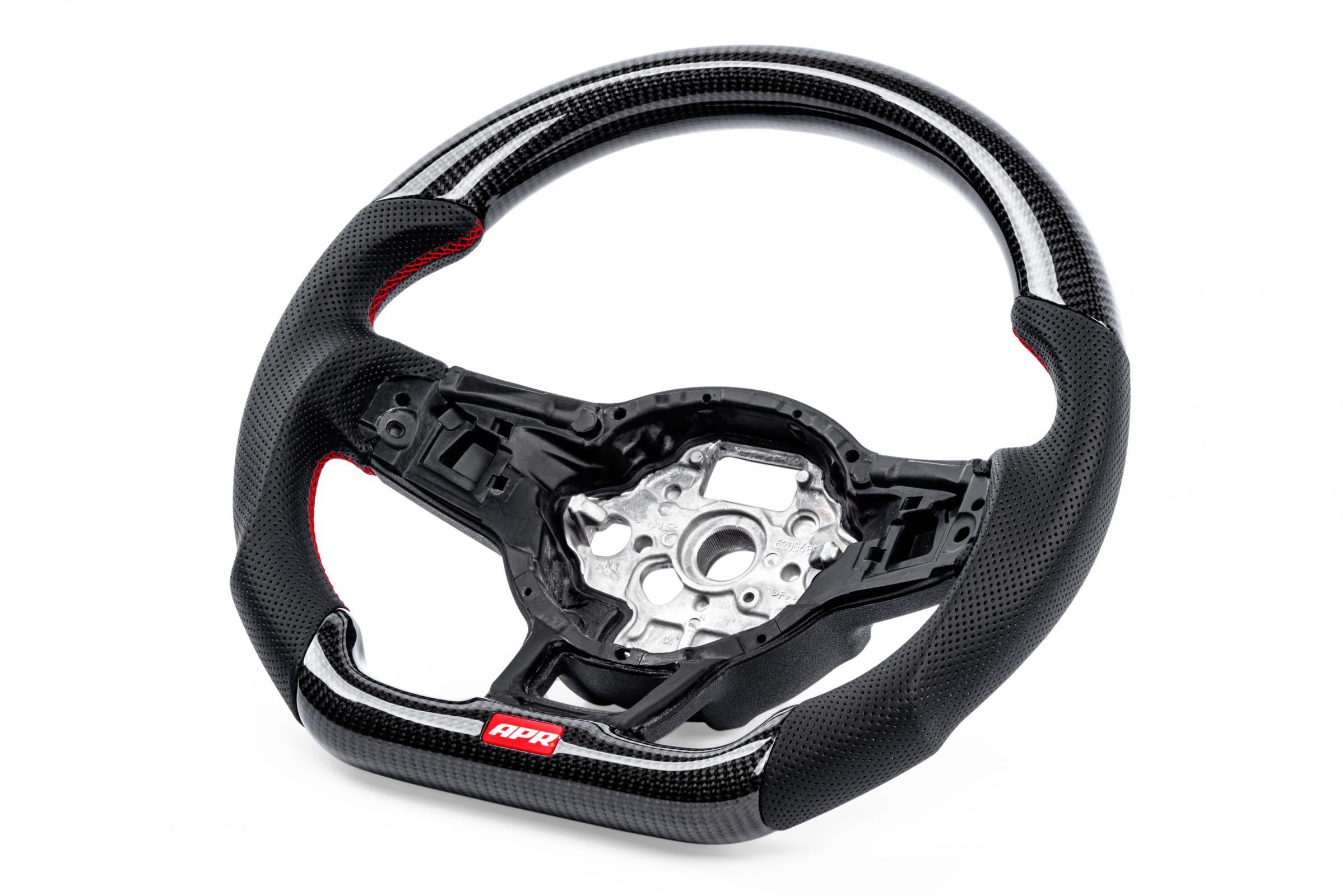 Steering Wheel Carbon Fiber & Perforated Leather MK7 GTI/GLI Red (For use without Paddles) Fits VW Golf R 15-19, GTI 15-21, Jetta 15-24 APR