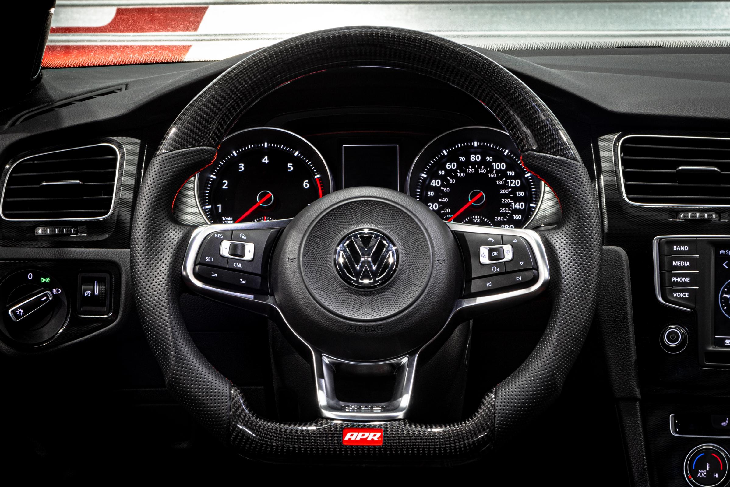 Steering Wheel Carbon Fiber & Perforated Leather MK7 GTI/GLI Red (For use without Paddles) Fits VW Golf R 15-19, GTI 15-21, Jetta 15-24 APR