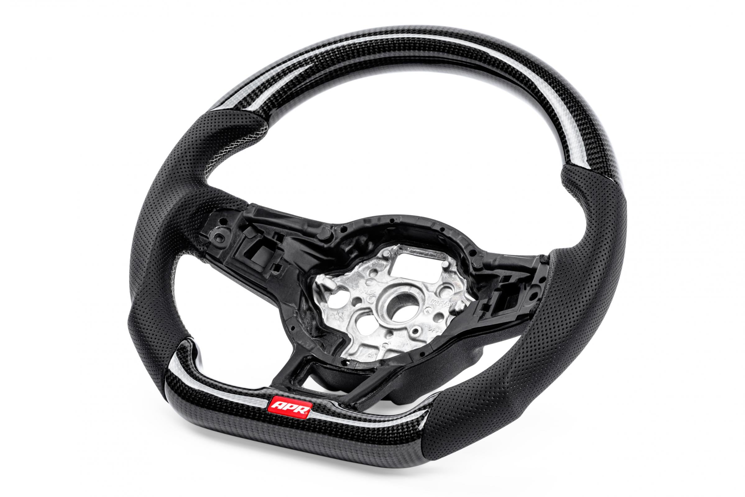 Steering Wheel Carbon Fiber & Perforated Leather MK7 Golf R Silver (For use without Paddles) Fits VW Golf R 15-19, GTI 15-21, Jetta 15-24 APR