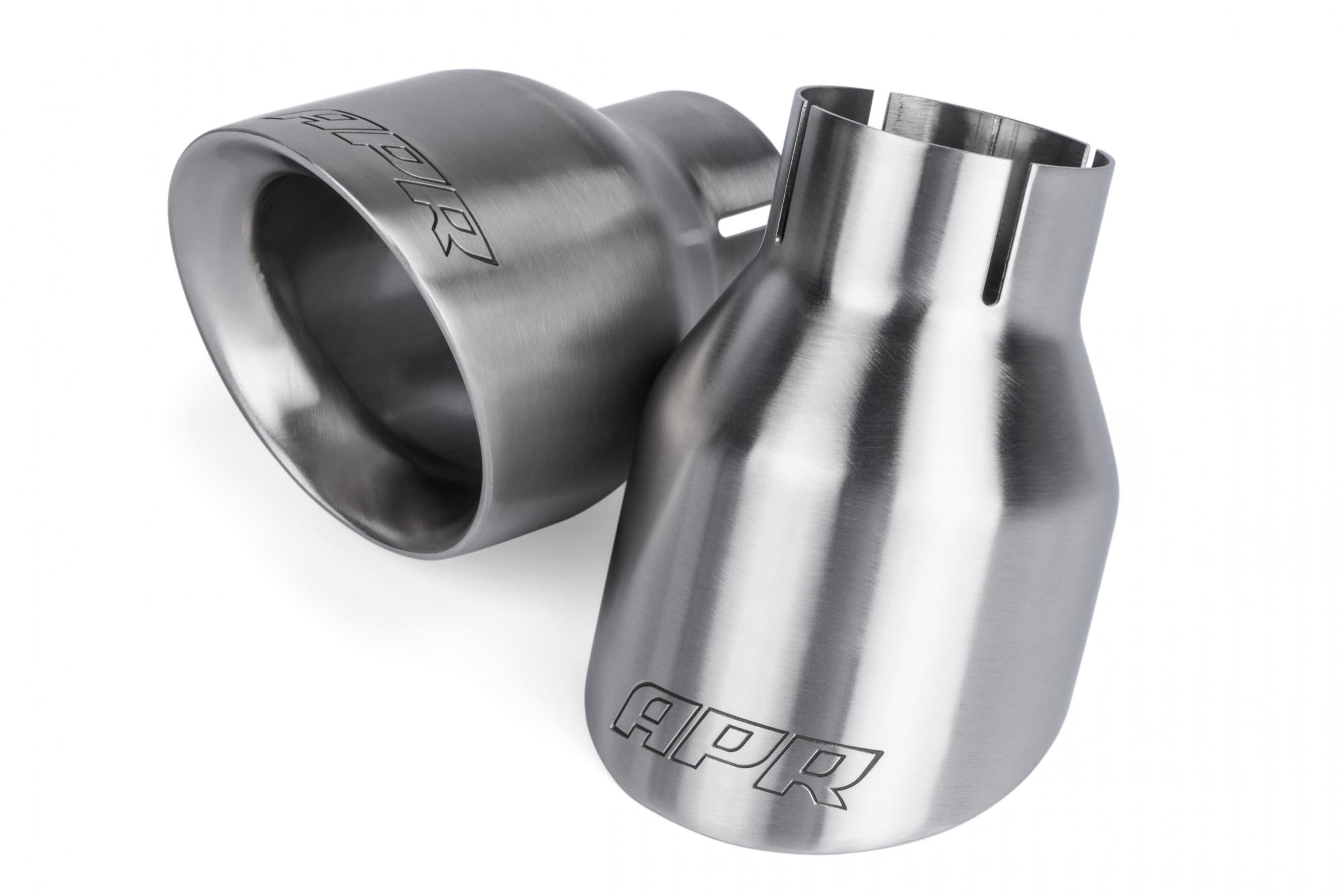 Double-Walled 4 Inch Slash-Cut Tips (Brushed) Set of 2 Fits Universally on Various APR Exhaust Systems APR