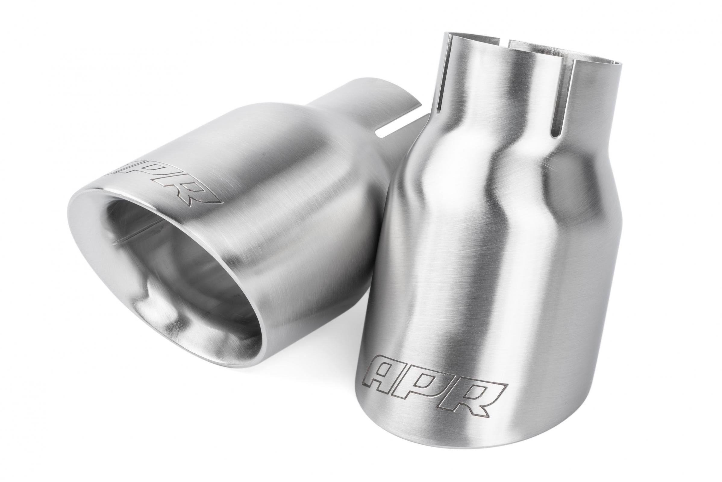 Double-Walled 3.5 Inch Slash-Cut Tips (Brushed Silver) Set of 2 Fits Universally on Various APR Exhaust Systems APR